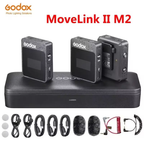 Godox MoveLink II M2 twin transmitter one receiver kit shown with charging case, windshields and cables