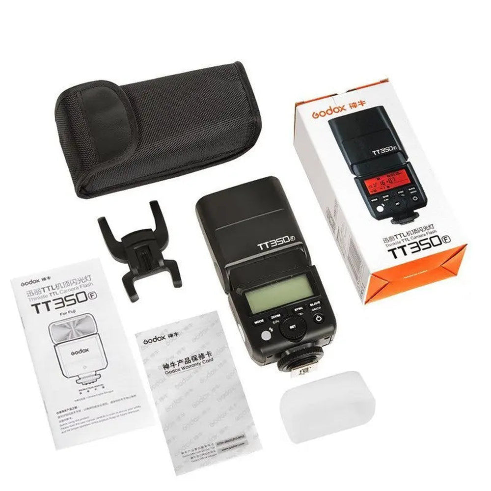 Godox TT350F flash with box, stand, pouch and kit accessories
