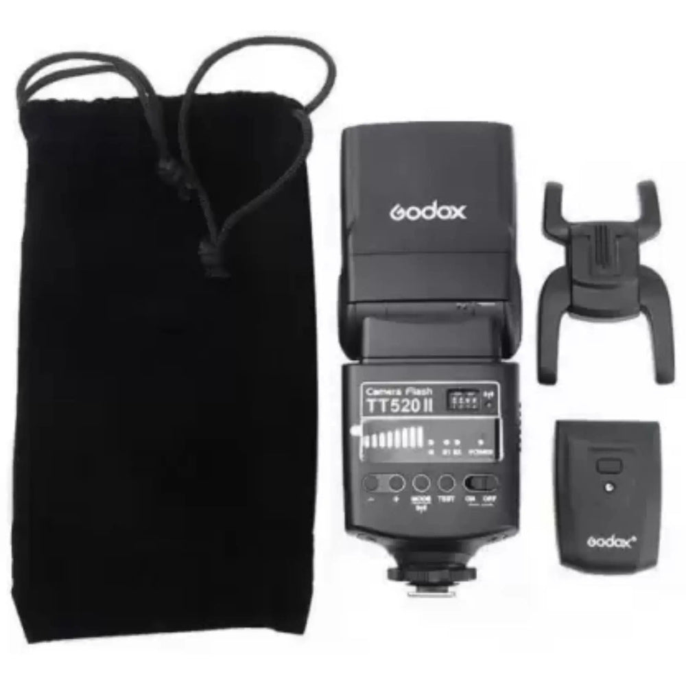 Godox TT520 II manual wireless camera flash, trigger, stand and pouch