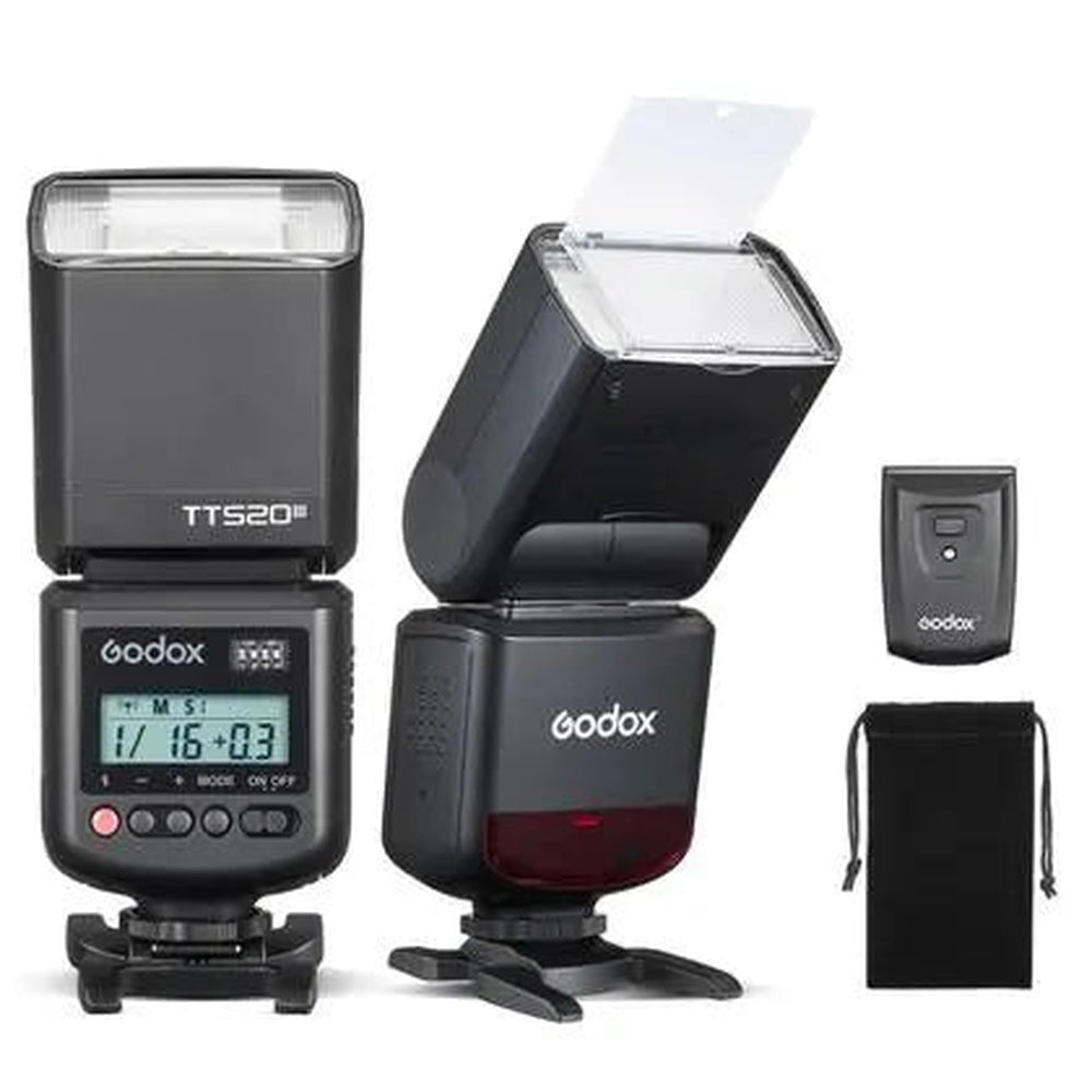Godox TT520 III speedlite raised flash head, RT transmitter and carry pouch
