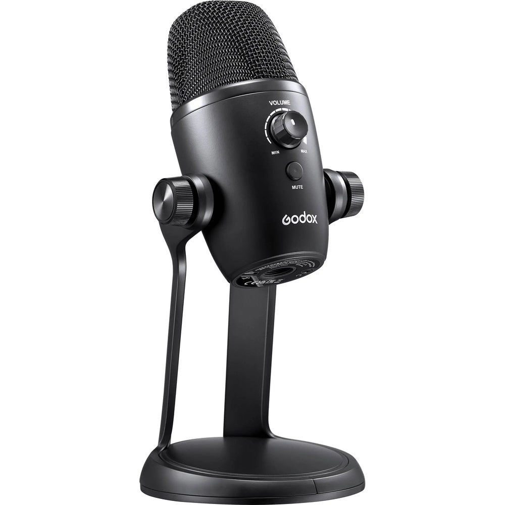 Godox UMic82 three-quarter view with tilting desk stand
