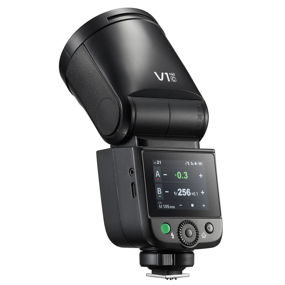 Godox V1 Mid C Canon rear touchscreen and adjustable flash head
