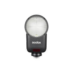 Godox V1 Mid C round flash head front view with LED modeling light