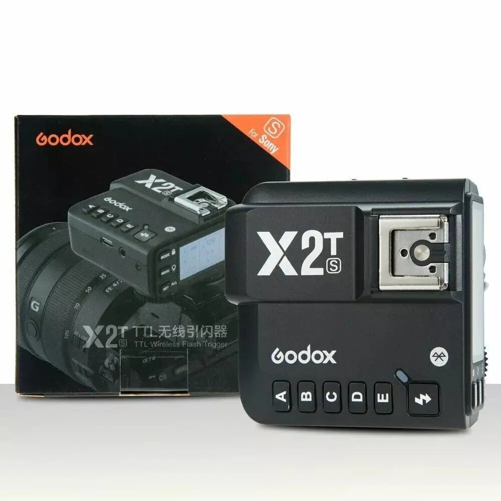 Godox X2T-S for Sony TTL flash transmitter beside its Sony-labelled retail box