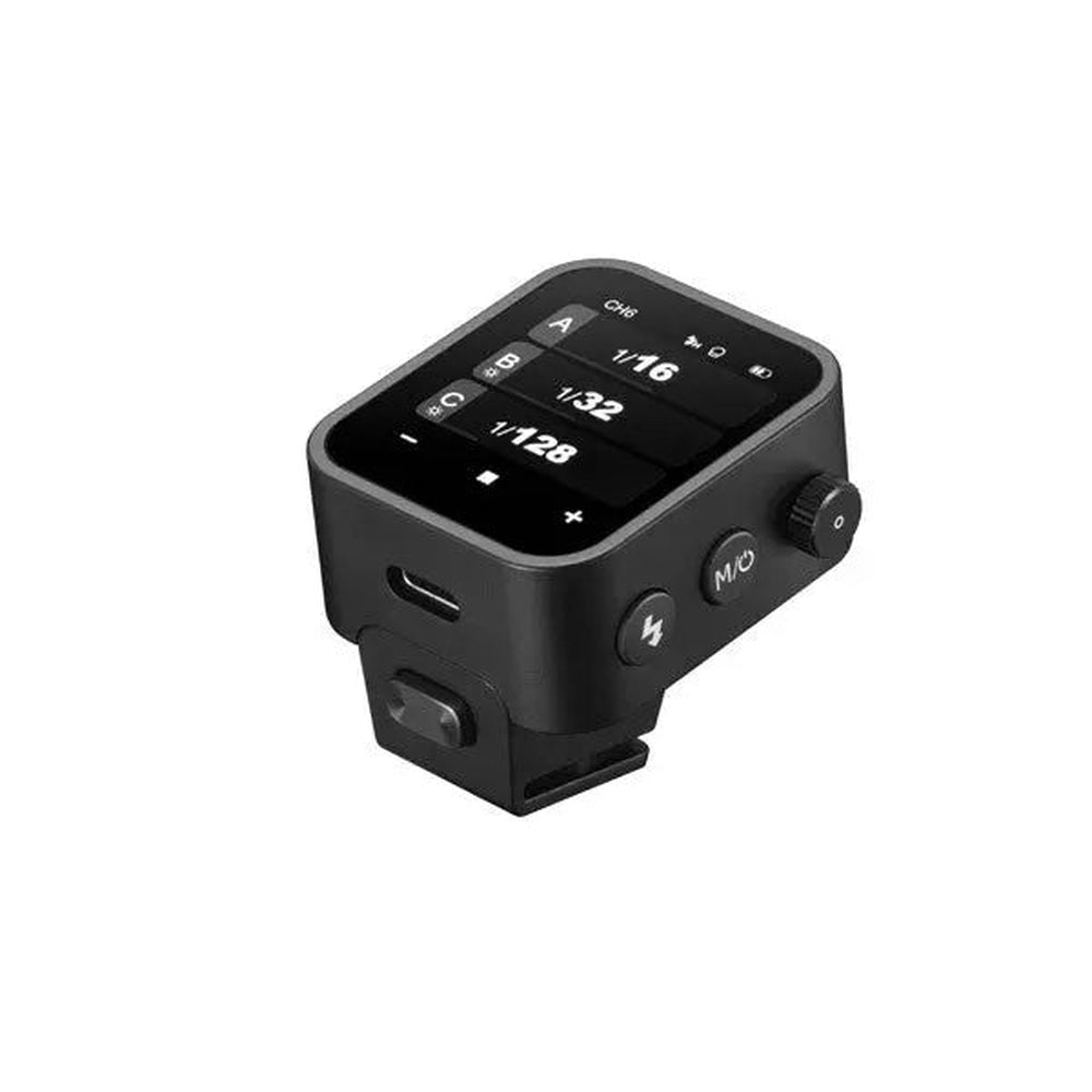 Godox X3-S Sony TTL flash trigger front three-quarter touchscreen display view