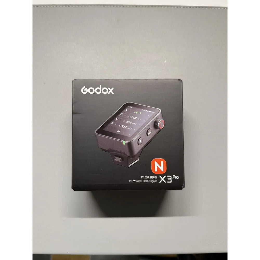 Godox X3Pro N flash transmitter black retail box showing Nikon N badge