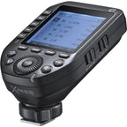 Godox XPro II-N Nikon TTL flash trigger three-quarter front LCD and button view