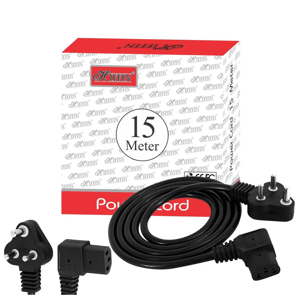 HIFFIN 15 metre 250V three-pin power cable with angled IEC connector and 15 Meter retail box