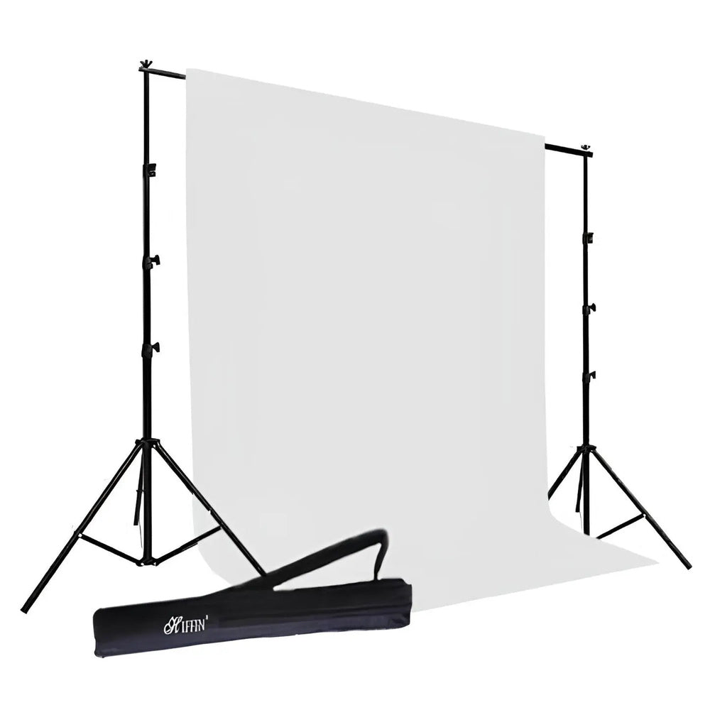 HIFFIN 8 x 12 ft white LEKERA photography backdrop shown in studio setup; stand and other props shown are for illustration and not included