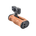 HIFFIN HF-096 style wooden camera cage side handle grip with cold shoe and threaded mounting points