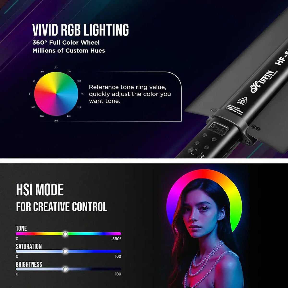 Hiffin HF-550 RGB LED wand with 24 FX lighting effects and 4000mAh rechargeable battery