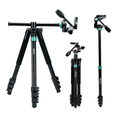 HIFFIN HF-999 professional tripod monopod with 3-way pan head, extended and folded views