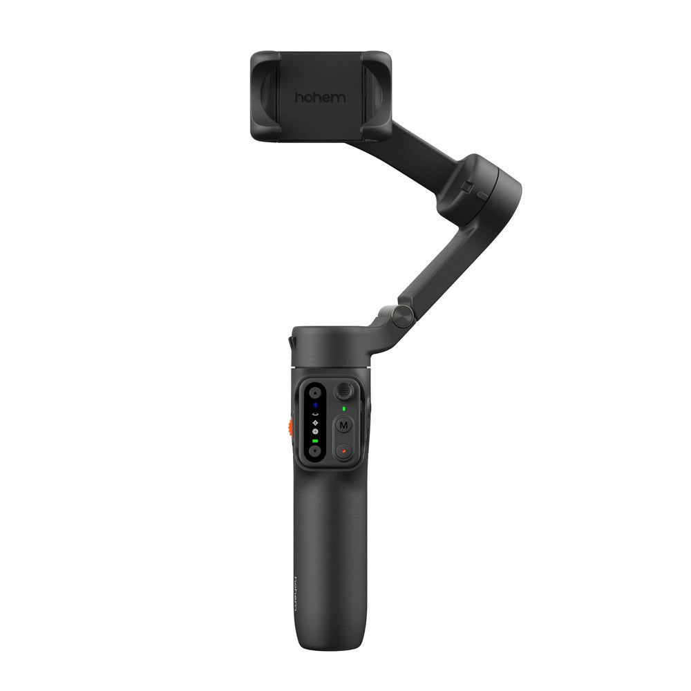 Hohem iSteady X3 SE black smartphone gimbal unfolded front controls and phone mount