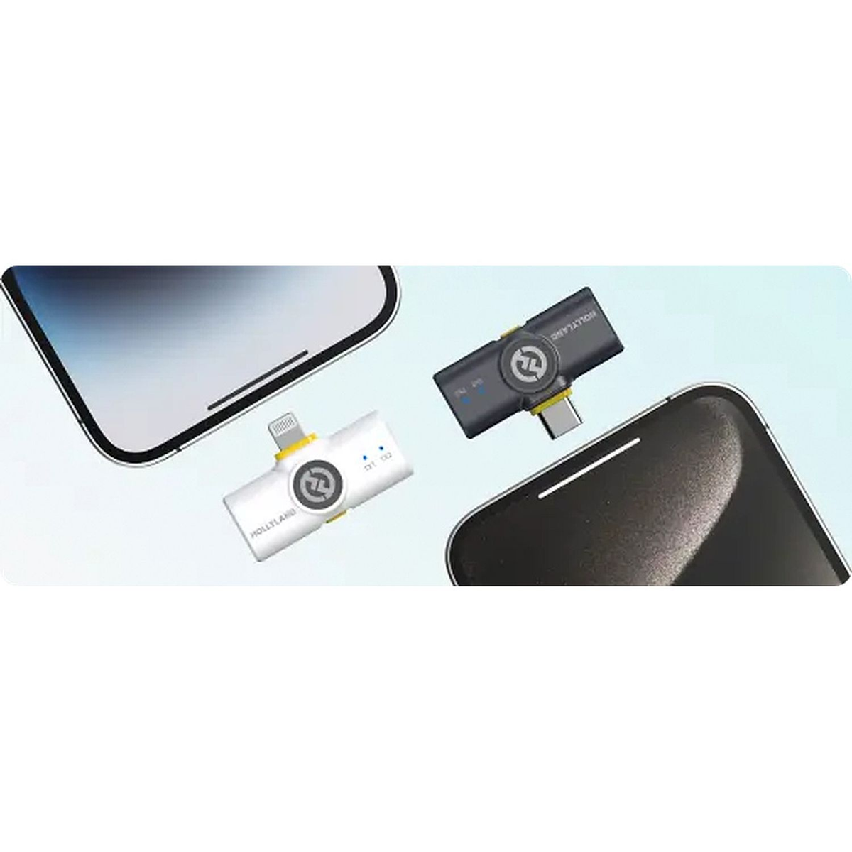 Hollyland LARK M2 Combo USB-C and Lightning receivers for compatible smartphones