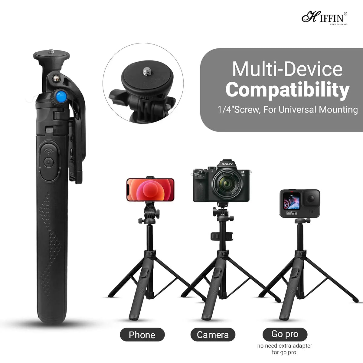 HIFFIN HST-61 63 Selfie Stick Tripod with Wireless Remote HIFFIN