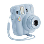 Fujifilm Instax Mini 13 Frost Blue camera three-quarter view with strap