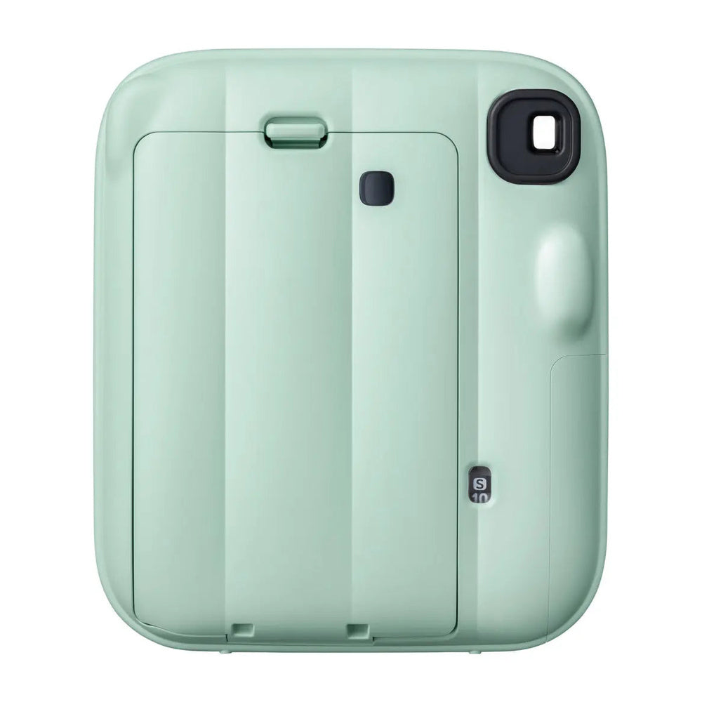Fujifilm instax mini 13 Lagoon Green rear view showing film door and viewfinder