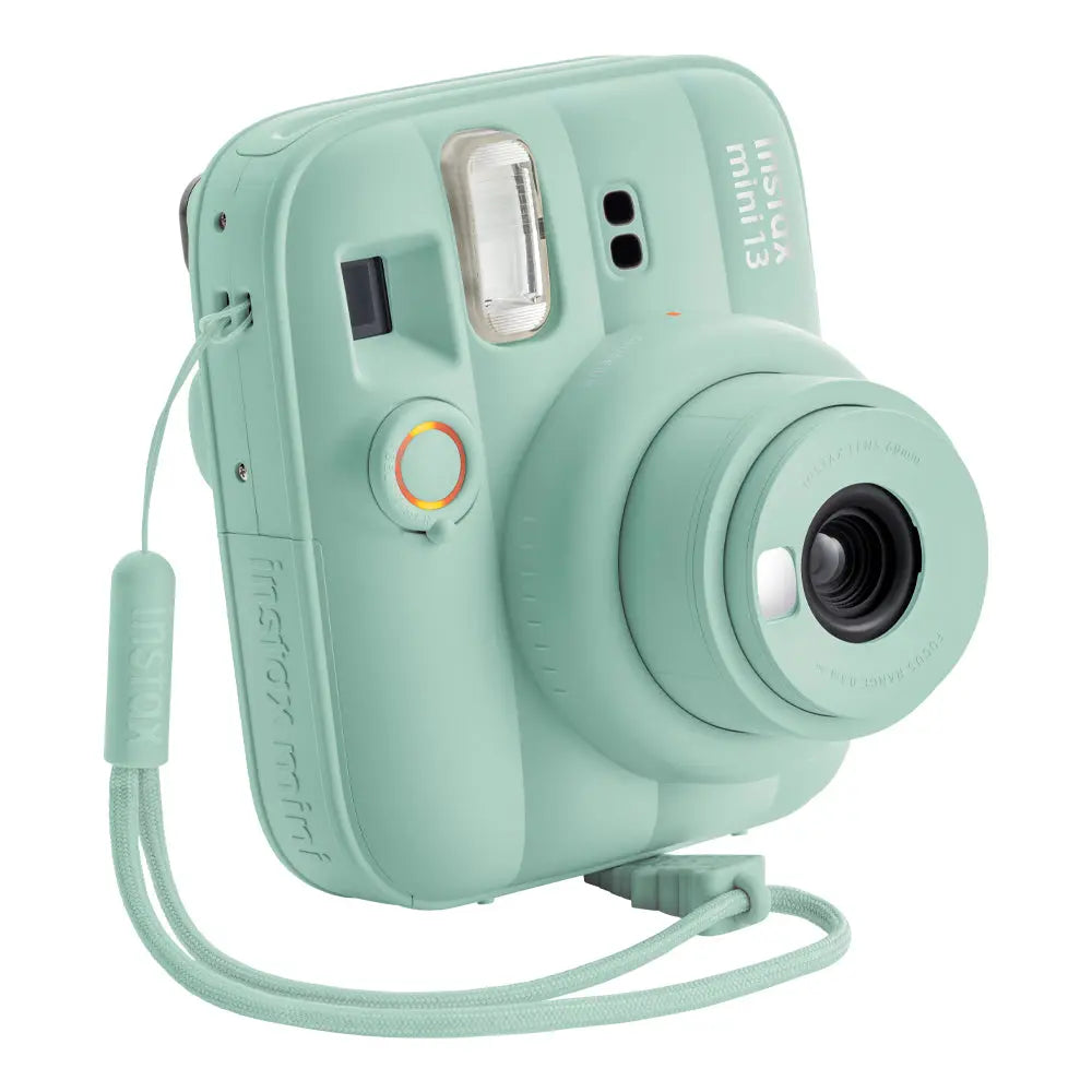 Fujifilm instax mini 13 Lagoon Green with matching wrist strap and extended lens