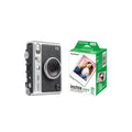 Fujifilm Instax Mini Evo Black hybrid camera shown beside 20-sheet Instax Mini film box