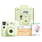 Fujifilm Instax Mini SE Fun Pack green camera with retail box and 10-shot Instax Mini film pack
