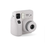 Fujifilm Instax Mini SE grey camera three-quarter front view with extended lens