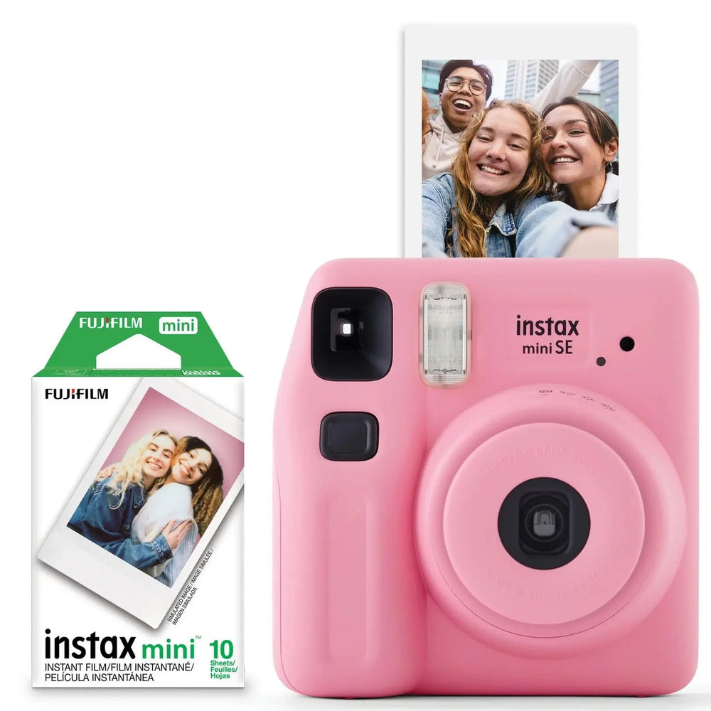Fujifilm Instax Mini SE pink instant camera with 10-shot Mini film pack and sample print
