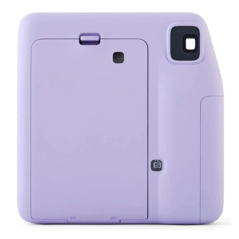 Fujifilm Instax Mini SE Purple instant camera rear view showing film compartment