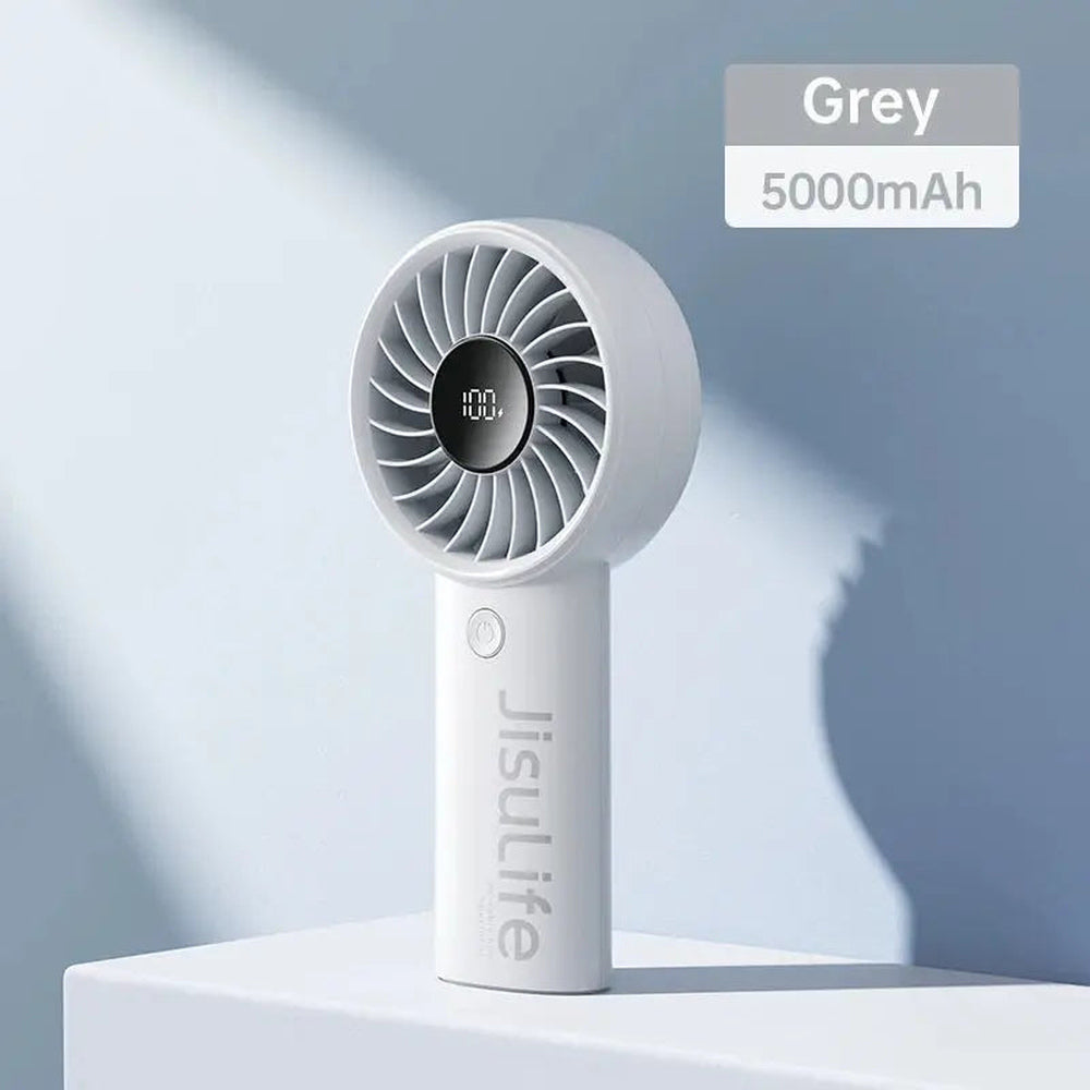 JisuLife Life4 5000mAh Light Grey fan three-quarter hero view and LED display