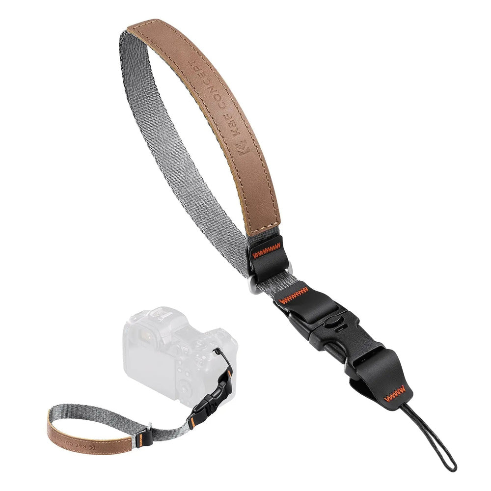 K&F Concept KF13.116-1 adjustable nylon camera wrist strap brown and gray with quick release buckle