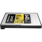 Lexar GOLD 640GB CFexpress Type A memory card side-angle detail