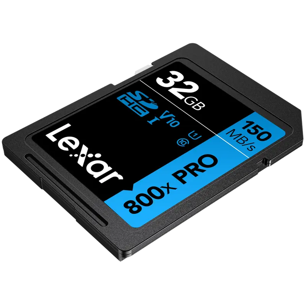 Lexar Professional Blue 800x 32GB UHS-I SDHC card - angled close-up
