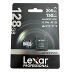 Lexar Professional SILVER PLUS 128GB microSDXC memory card with SD adapter in retail package