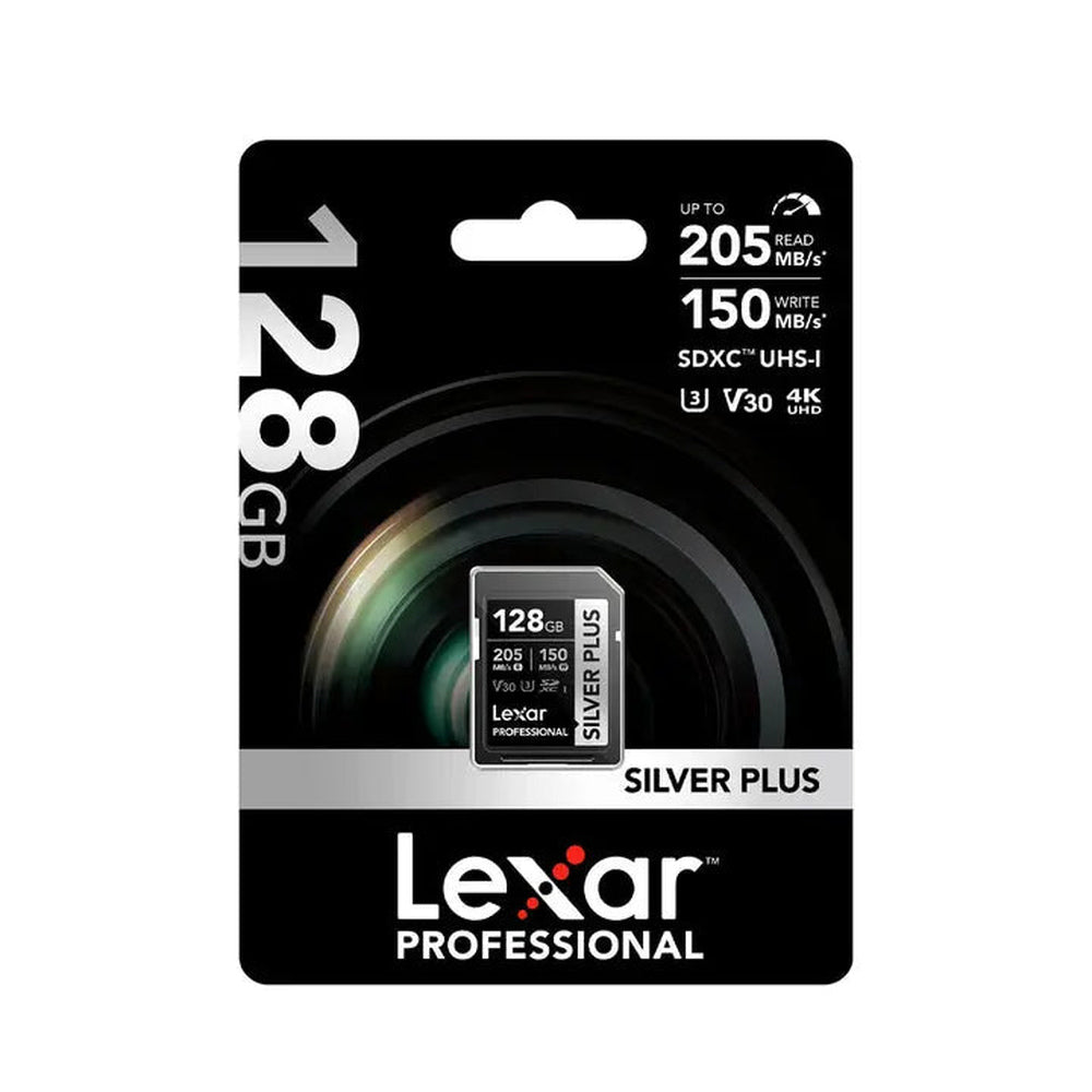 Lexar Professional SILVER PLUS 128GB SDXC UHS-I V30 memory card retail package