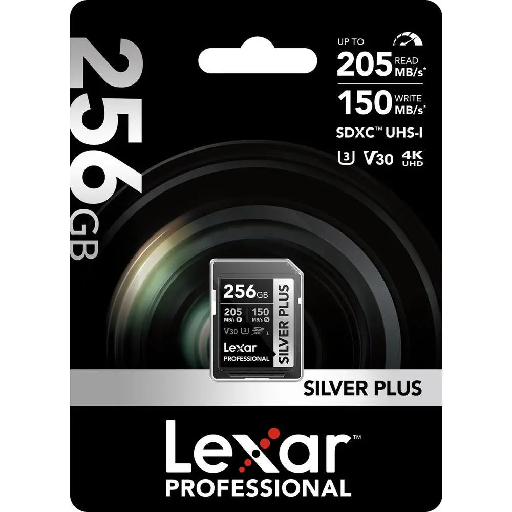 Lexar Professional SILVER PLUS 256GB SDXC UHS-I V30 memory card retail package
