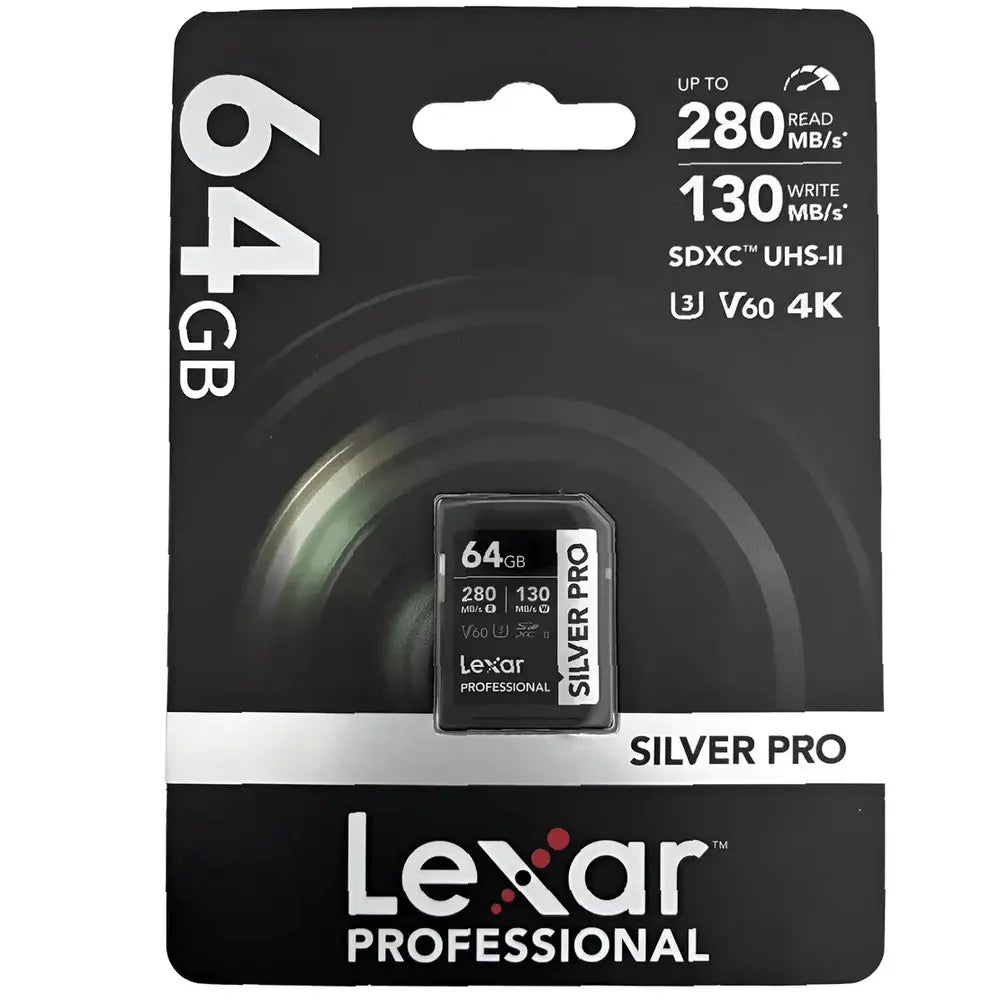 Lexar Professional SILVER PRO 64GB UHS-II V60 SDXC card LSDSIPRO64G retail package