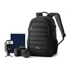 Lowepro Tahoe BP 150 black camera backpack with DSLR, flash and tablet