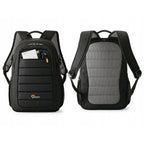 Lowepro Tahoe BP 150 black backpack front and back with padded shoulder straps
