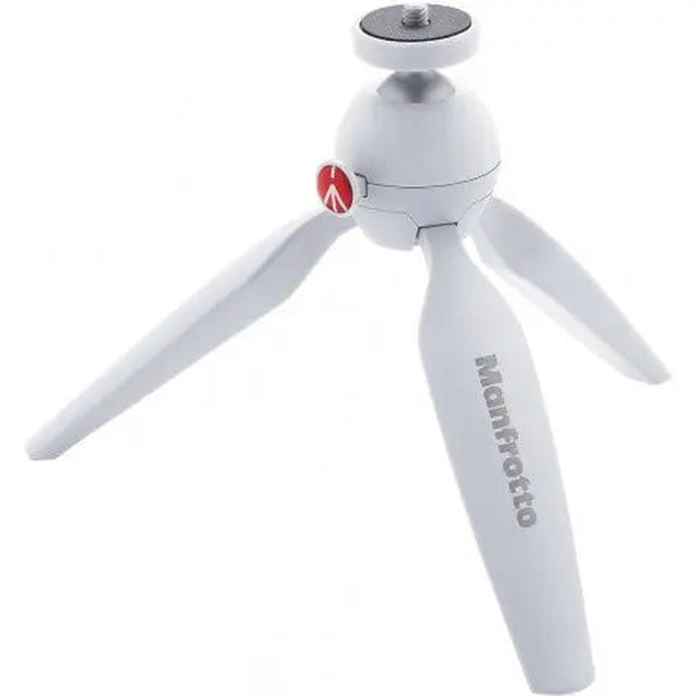 Manfrotto PIXI MTPIXI-WH white mini tripod open frontal product photo