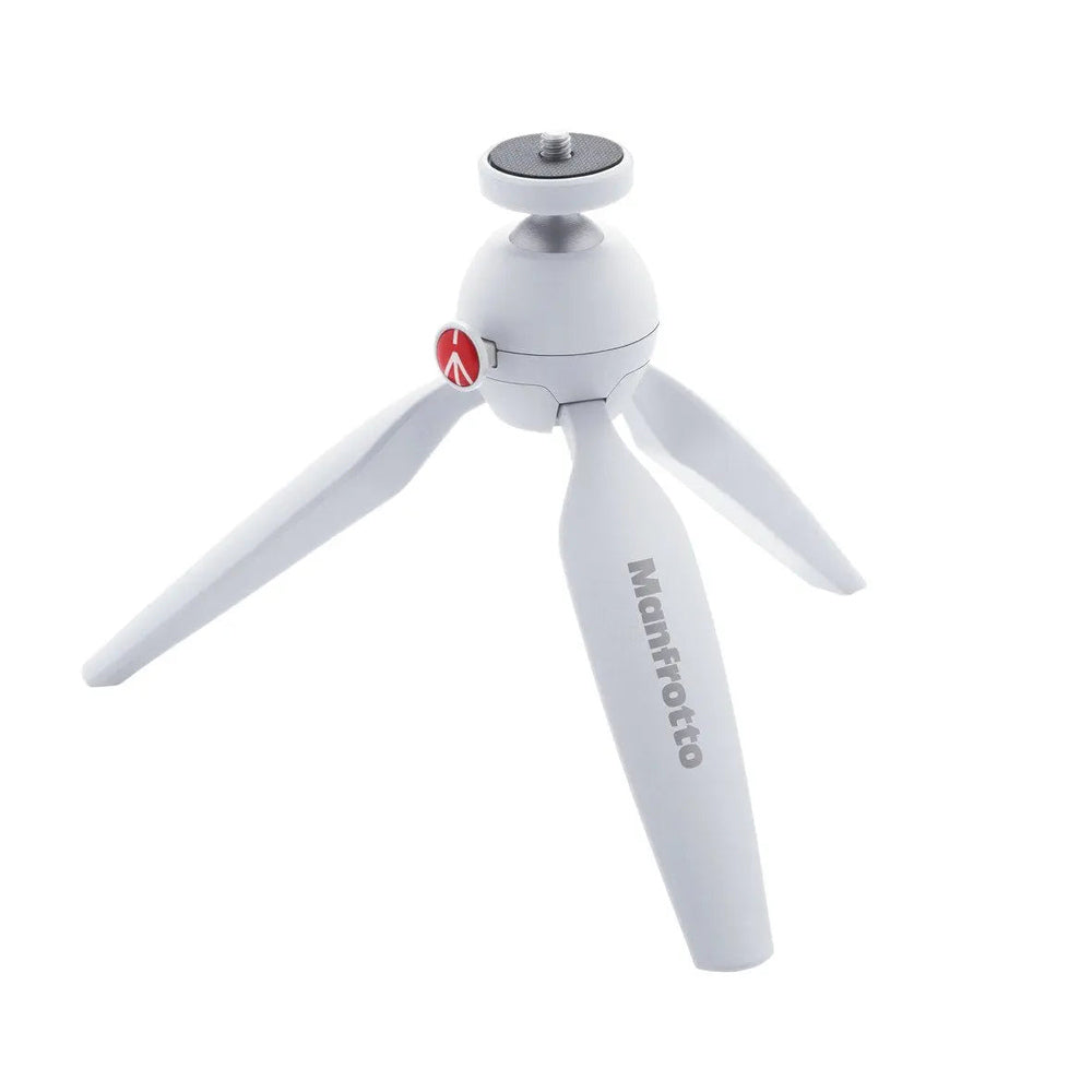 Manfrotto PIXI MTPIXI-WH white mini tripod opened angled view