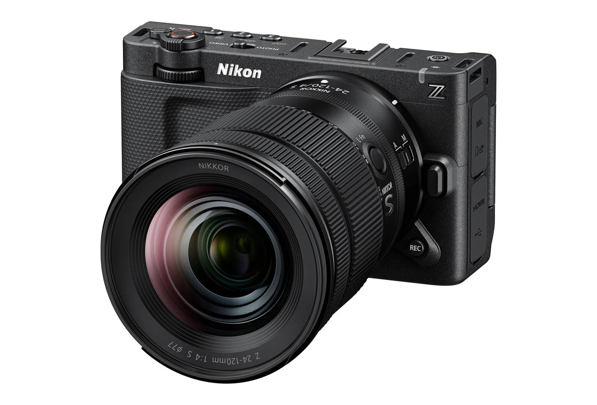 Nikon ZR with NIKKOR Z 24-120mm f/4 S three-quarter left view