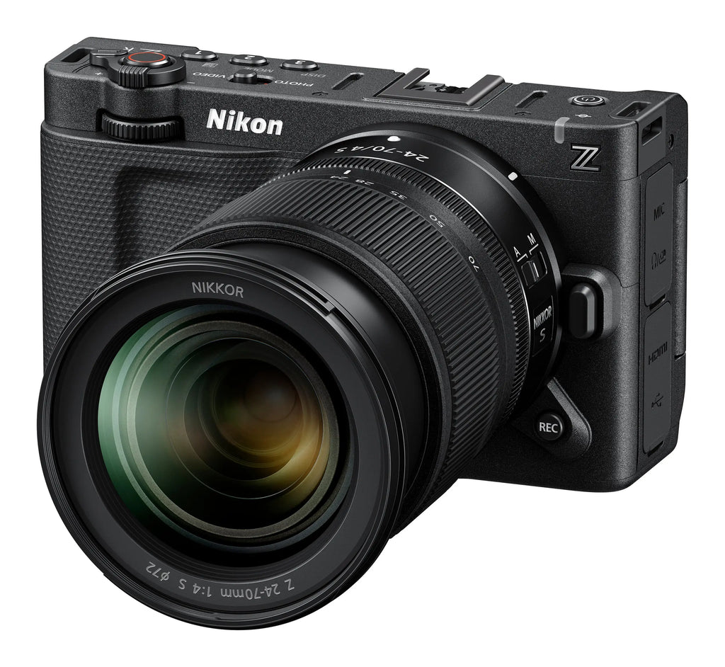 Nikon ZR with NIKKOR Z 24-70mm f/4 S three-quarter left view