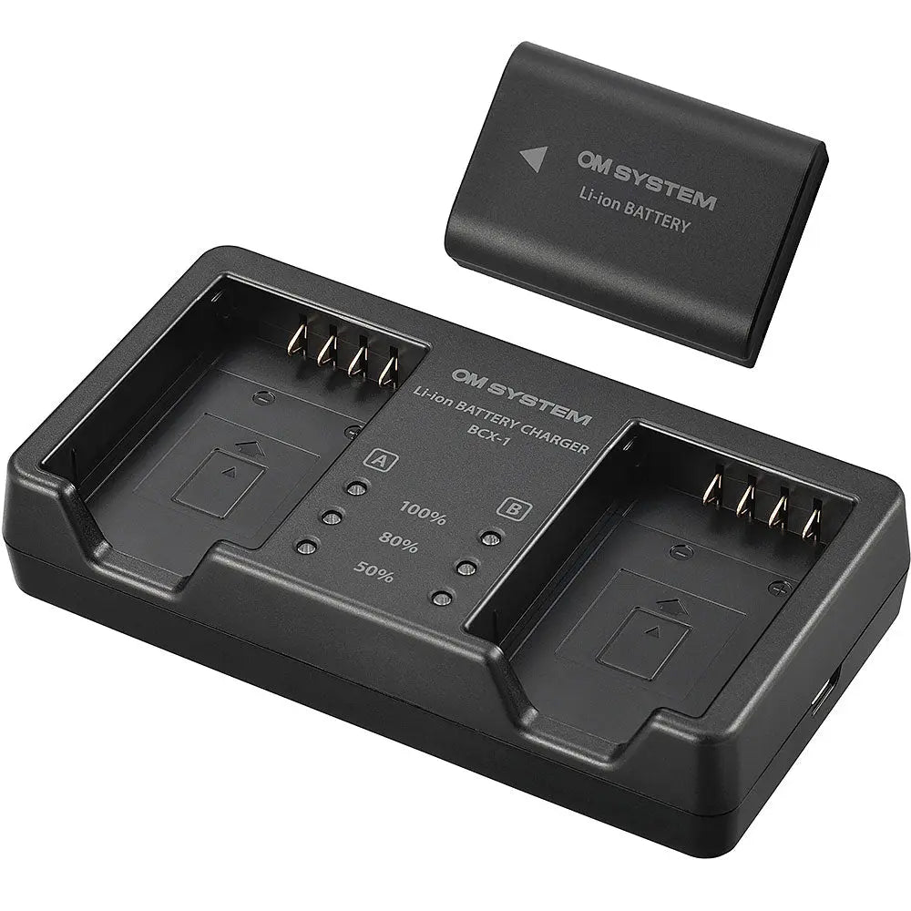 OM SYSTEM BCX-1 Dual Battery Charger with BLX-1 battery