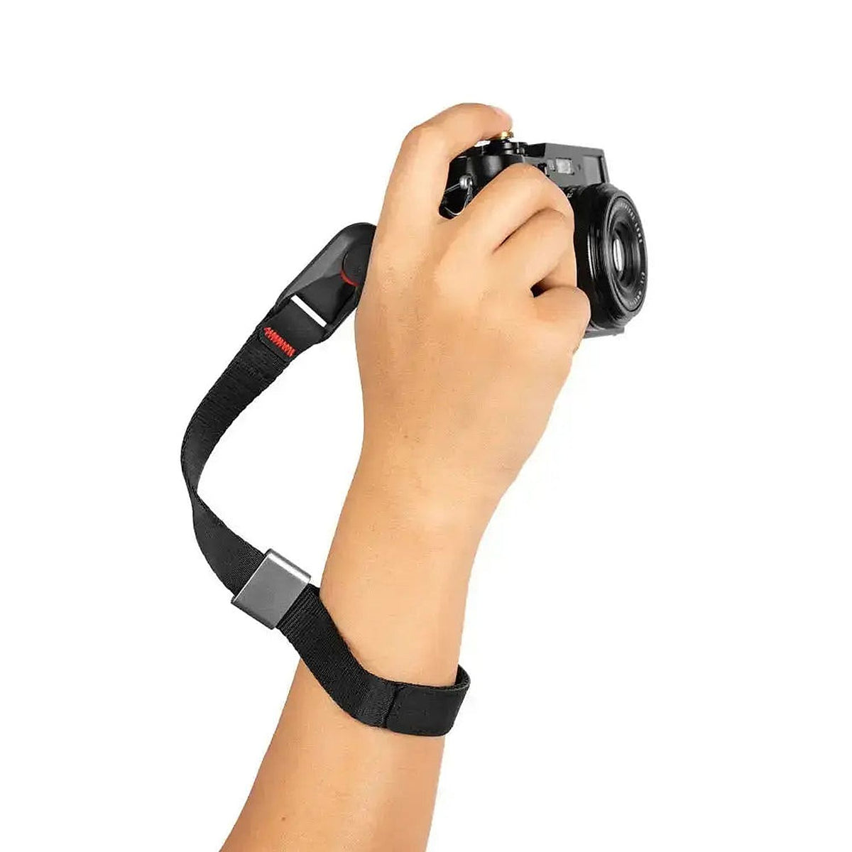 Peak Design Cuff Camera Wrist Strap worn on wrist with aluminum adjuster