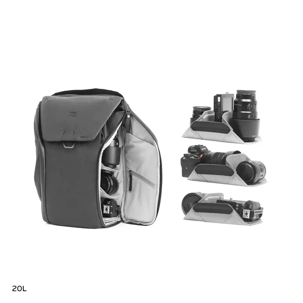 Peak Design Everyday Backpack 20L v2 Camera & Laptop Bag – Everyday Backpack 20L v2 Black open interior with camera dividers