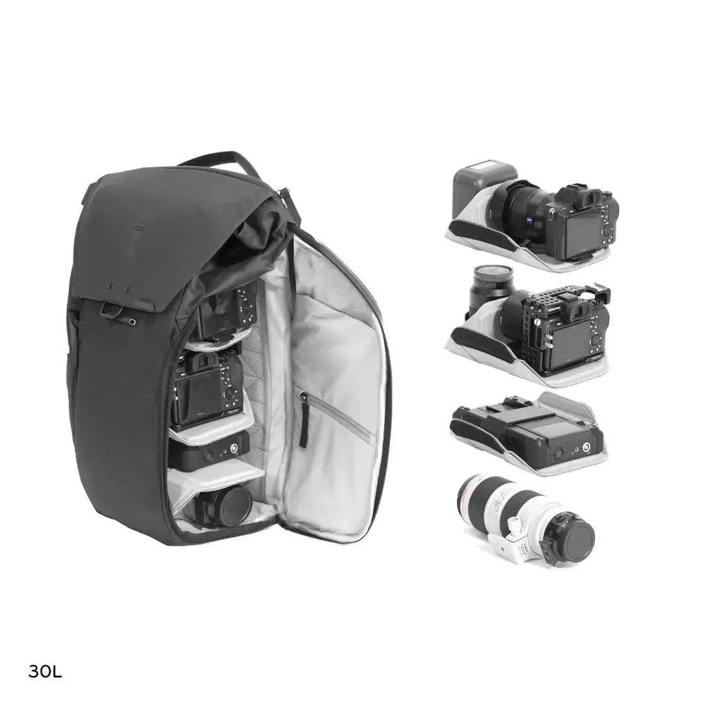 Peak Design Everyday Backpack 30L v2 Camera & Laptop Bag – Everyday Backpack 30L v2 Black open interior with camera gear