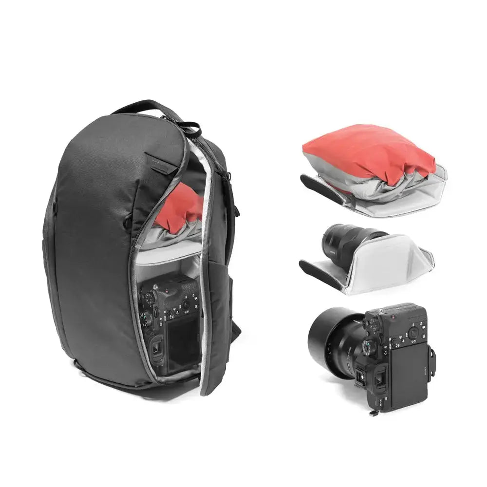 Peak Design Everyday Backpack Zip 15L v2 Camera & Laptop Bag – Everyday Backpack Zip 15L v2 Black open interior with camera…