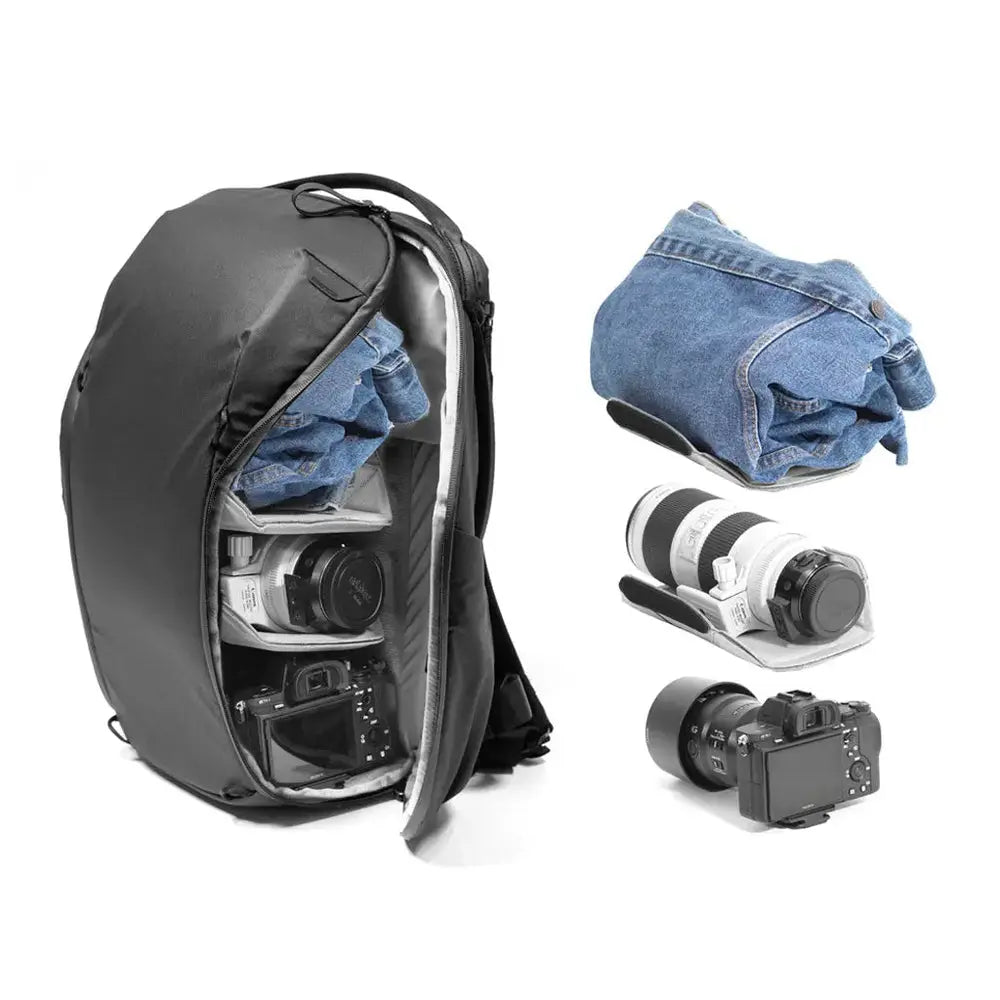 Peak Design Everyday Backpack Zip 20L v2 Camera & Laptop Bag – Everyday Backpack Zip 20L v2 Black open interior with camera…