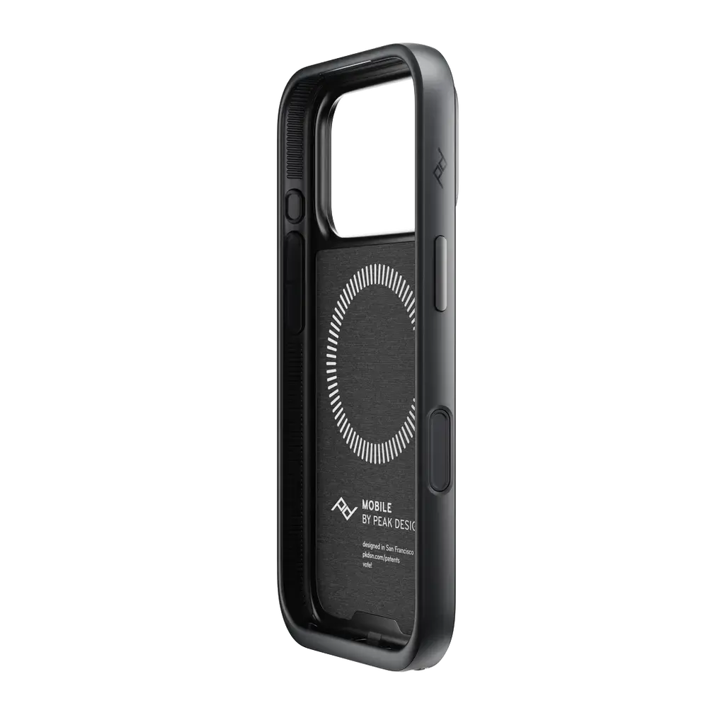 Peak Design Everyday Fabric Case for iPhone 17 Pro – Everyday Case for iPhone 17 Pro Charcoal angled view