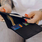 Peak Design Passport Wallet Travel Document Organizer – Passport Wallet Black interior with cards and cash