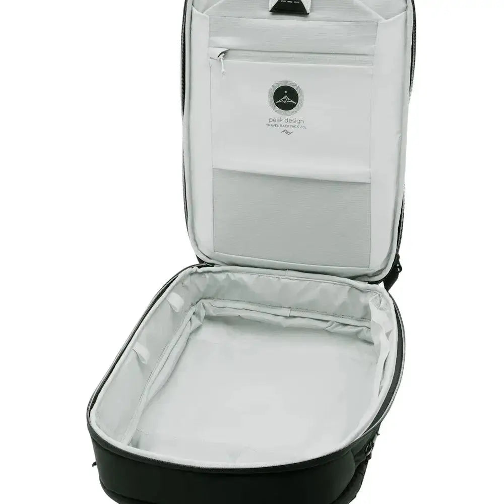 Peak Design Travel Backpack 20L Carry-On Bag – Travel Backpack 20L Black open interior view